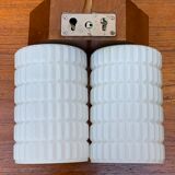 Wall sconce Scandinavian style vintage teak and 2 opalines