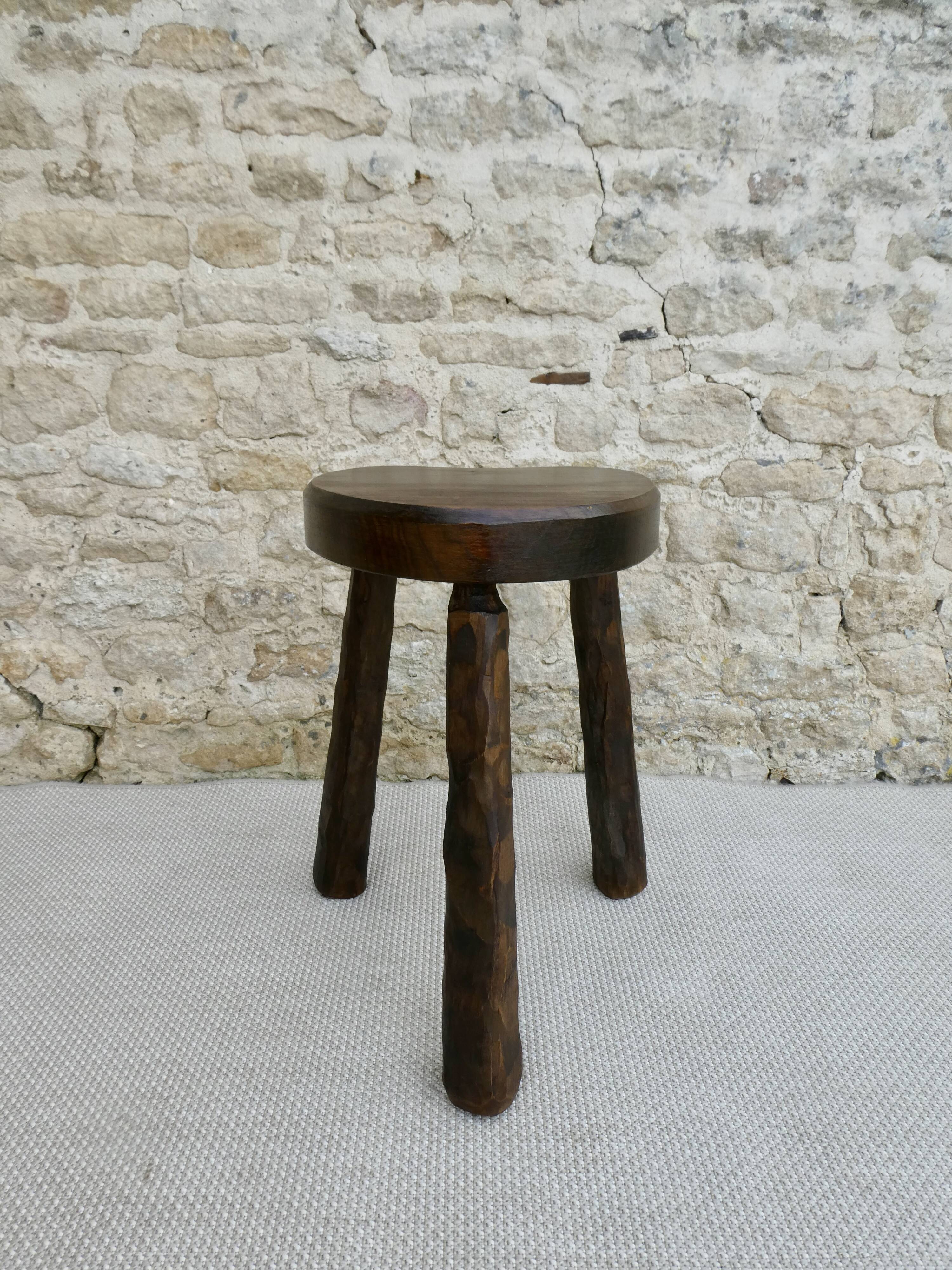 Tripod stool in solid wood, around 1960.