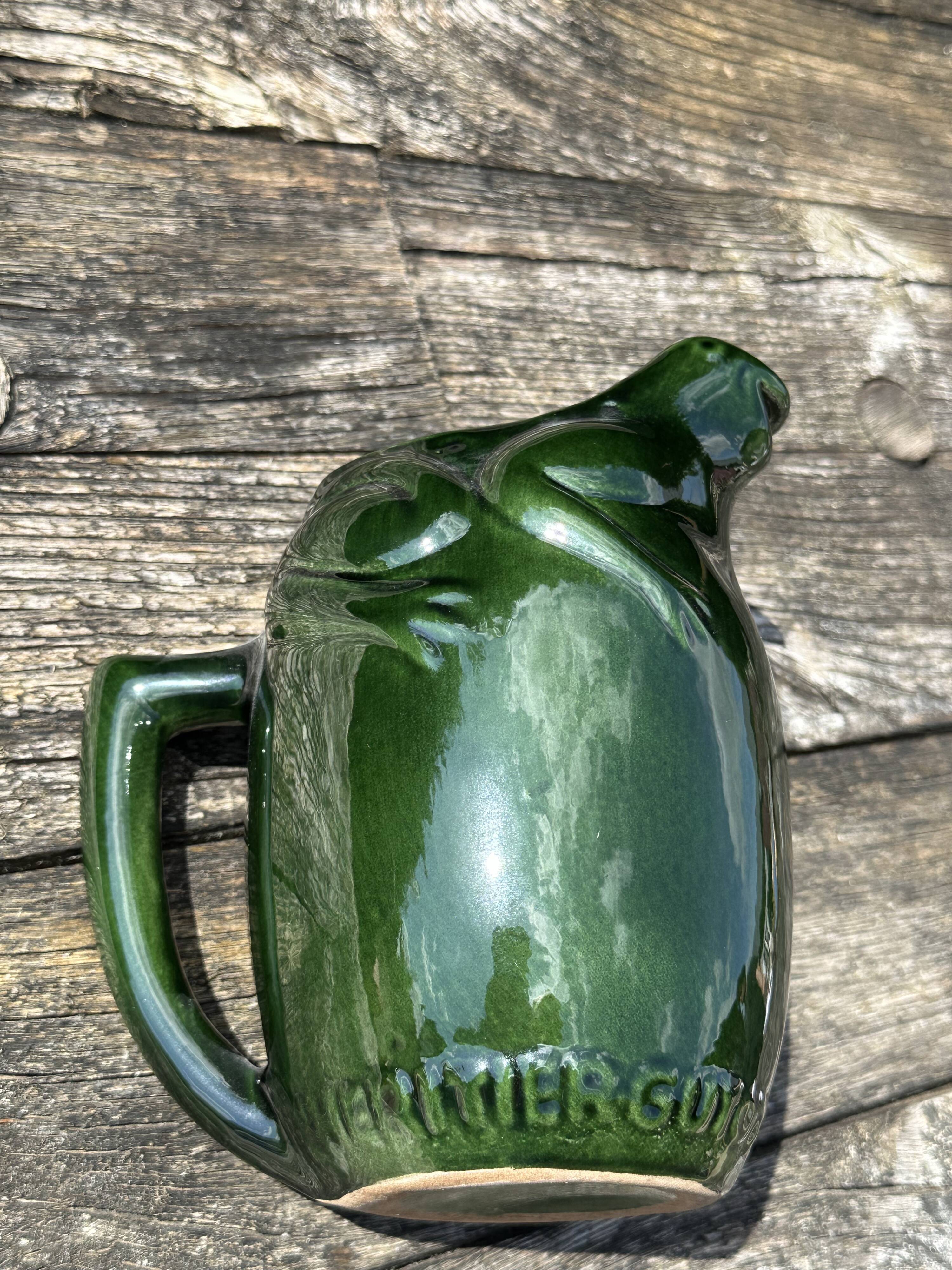 French ceramic dark green frog pitcher