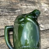 French ceramic dark green frog pitcher