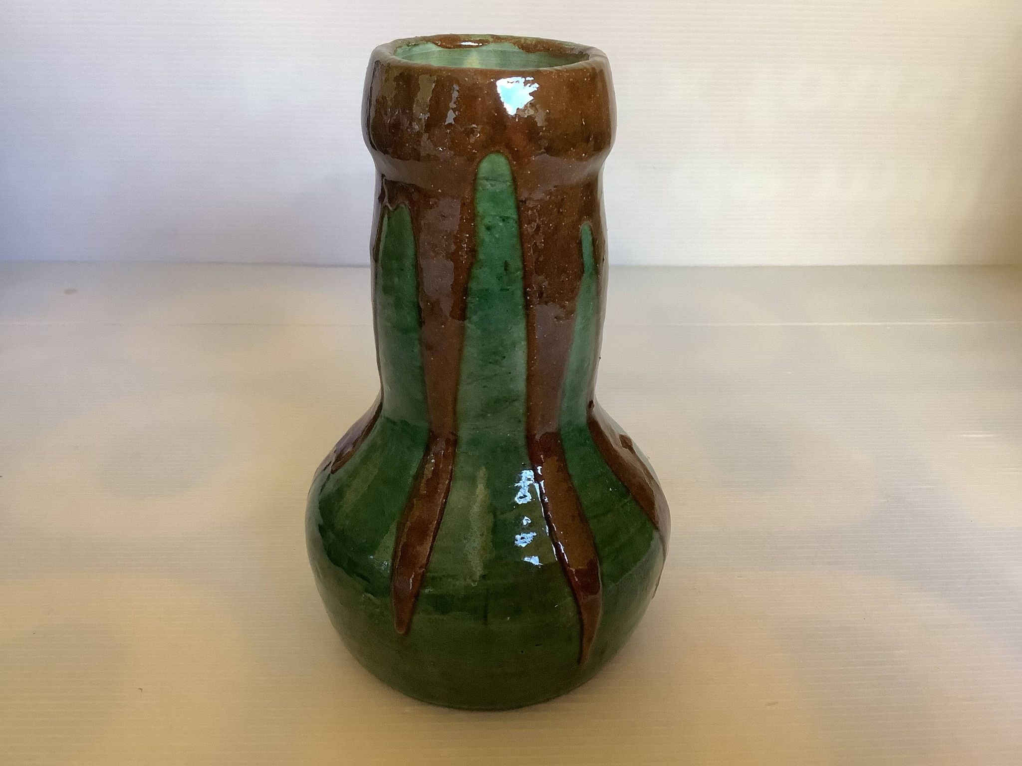 Vase bicolore vert et marron grès céramique