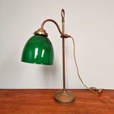 Lampe de bureau Art déco en laiton et opaline verte, 1920-30