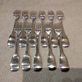 11 silver plated dessert forks, Francia goldsmith, single-flat, 18.9cm