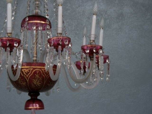 Chandelier pendants 19th golden colored glass and gilding