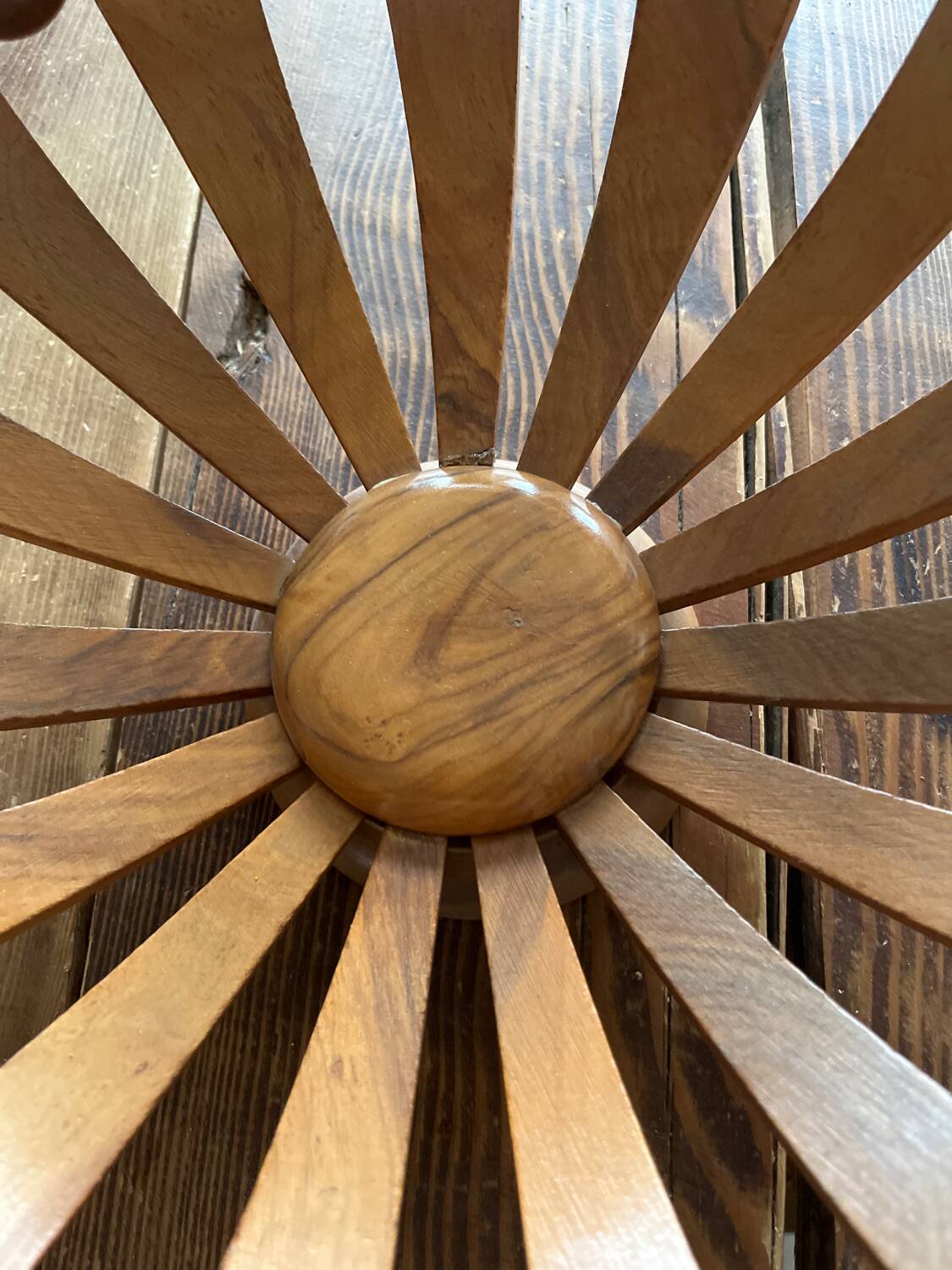 Art deco fruit bowl in olive wood