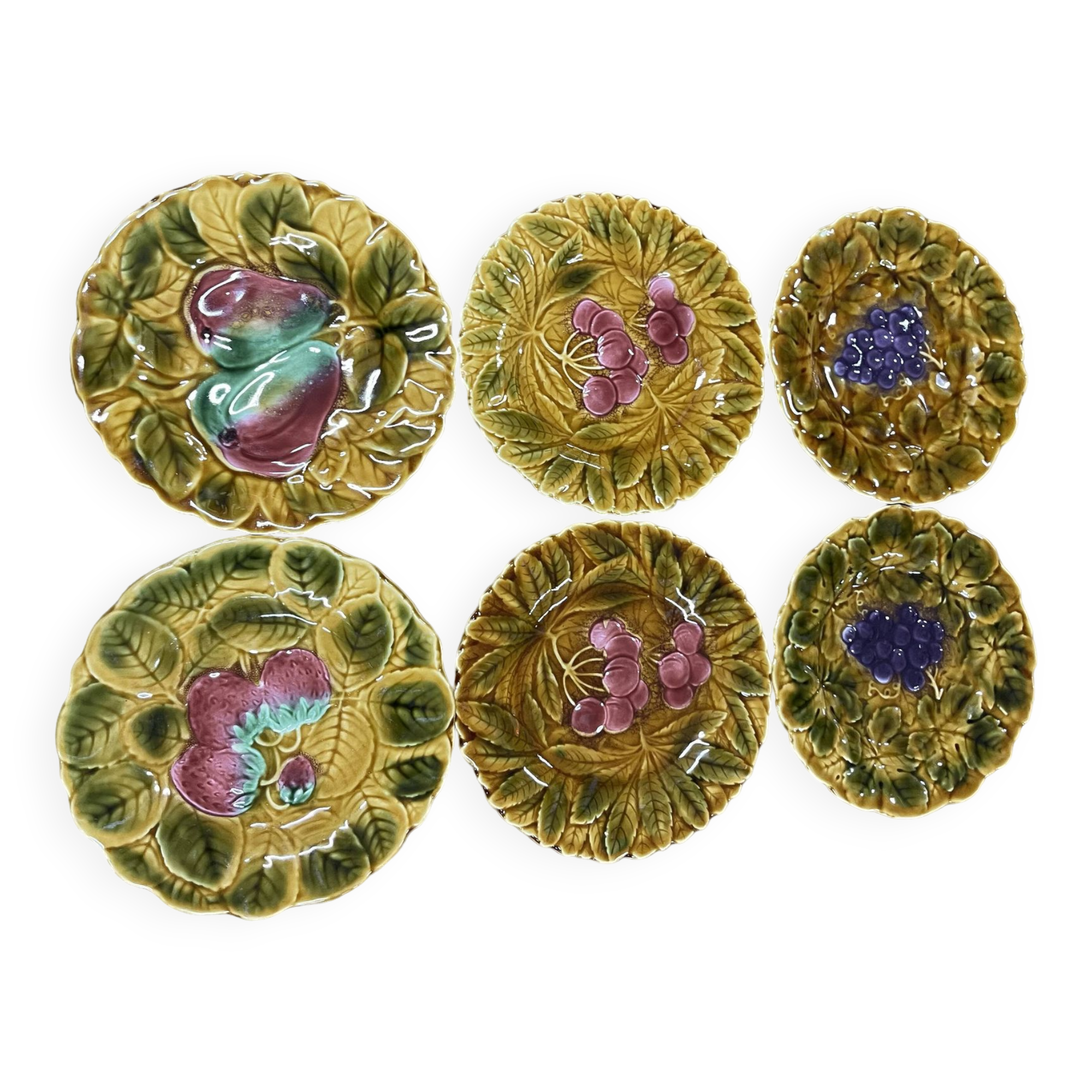 Set of 06 old sarreguemines barbotine plates