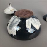 Set of 3 grey ceramic studio pottery vase objects by Otto Keramik, Germany 1980s