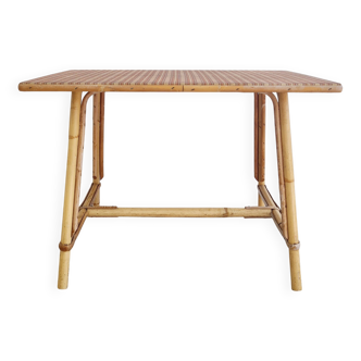 Table basse en rotin plateau tartan