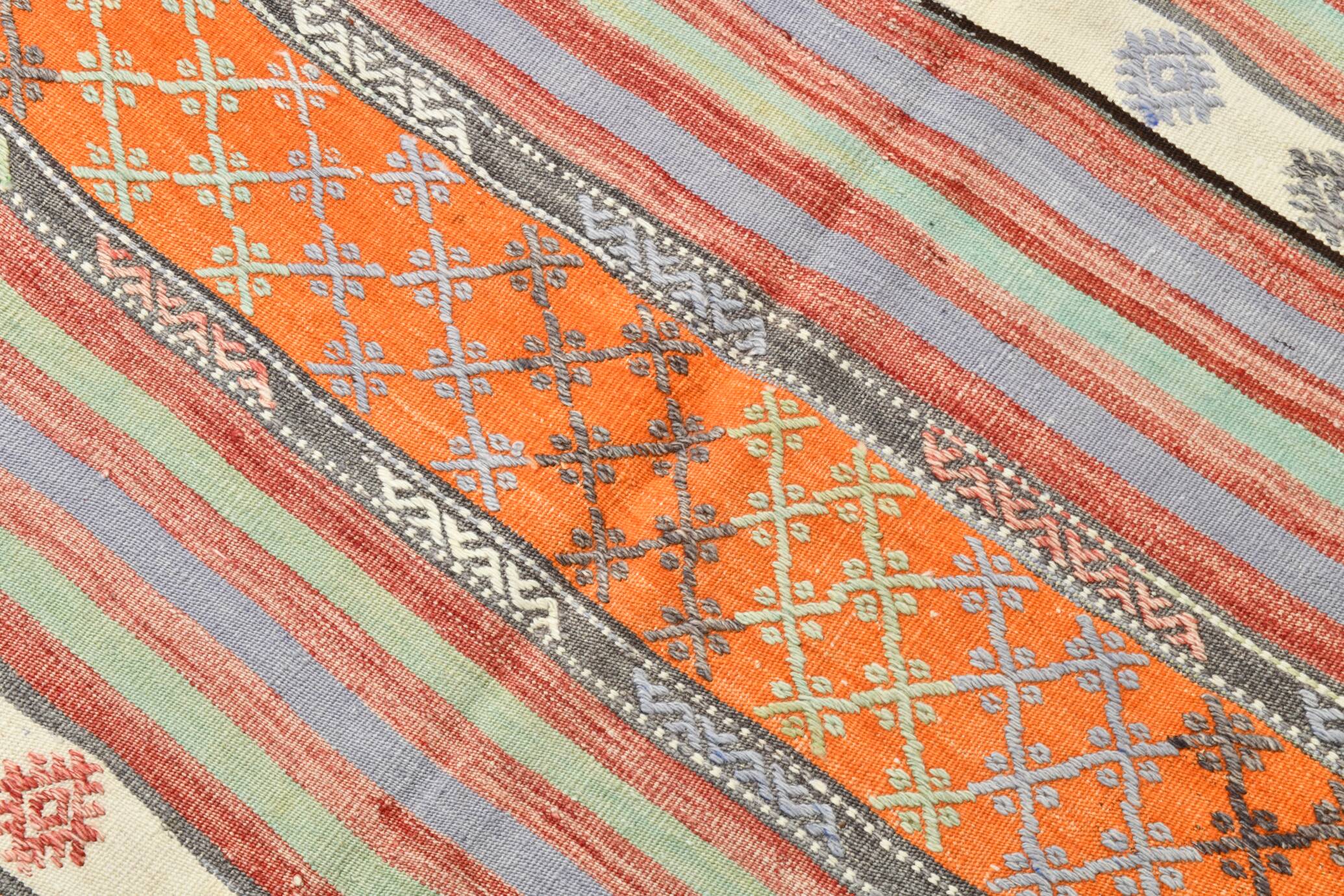 5x8 Orange & Red Striped Vintage Kilim Rug, 173x255Cm SK 32784