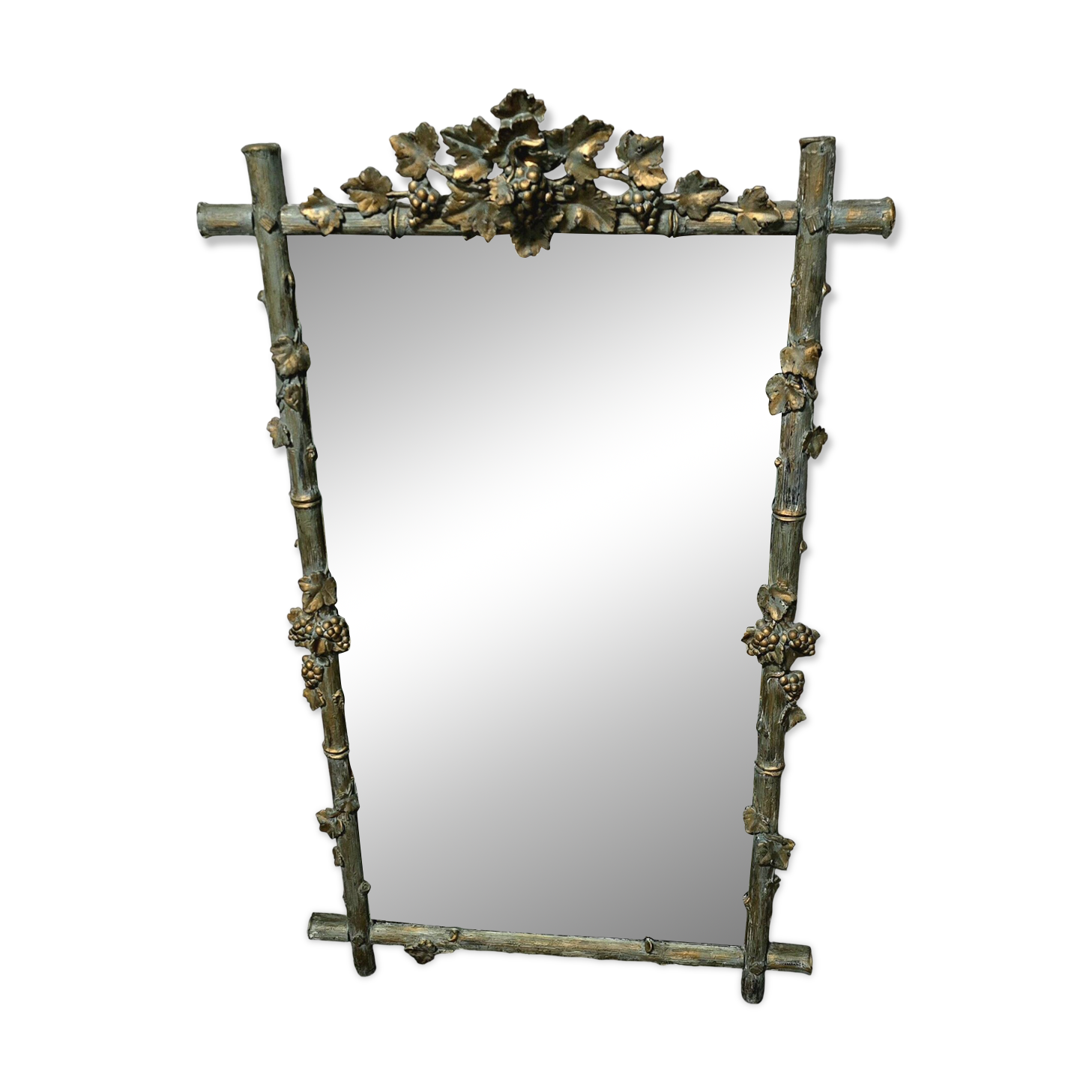 Large Wood and Patinated Stucco Mirror - Floral 1900s Period