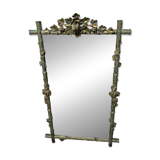 Large Wood and Patinated Stucco Mirror - Floral 1900s Period