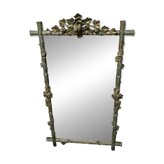 Large Wood and Patinated Stucco Mirror - Floral Period 1900
