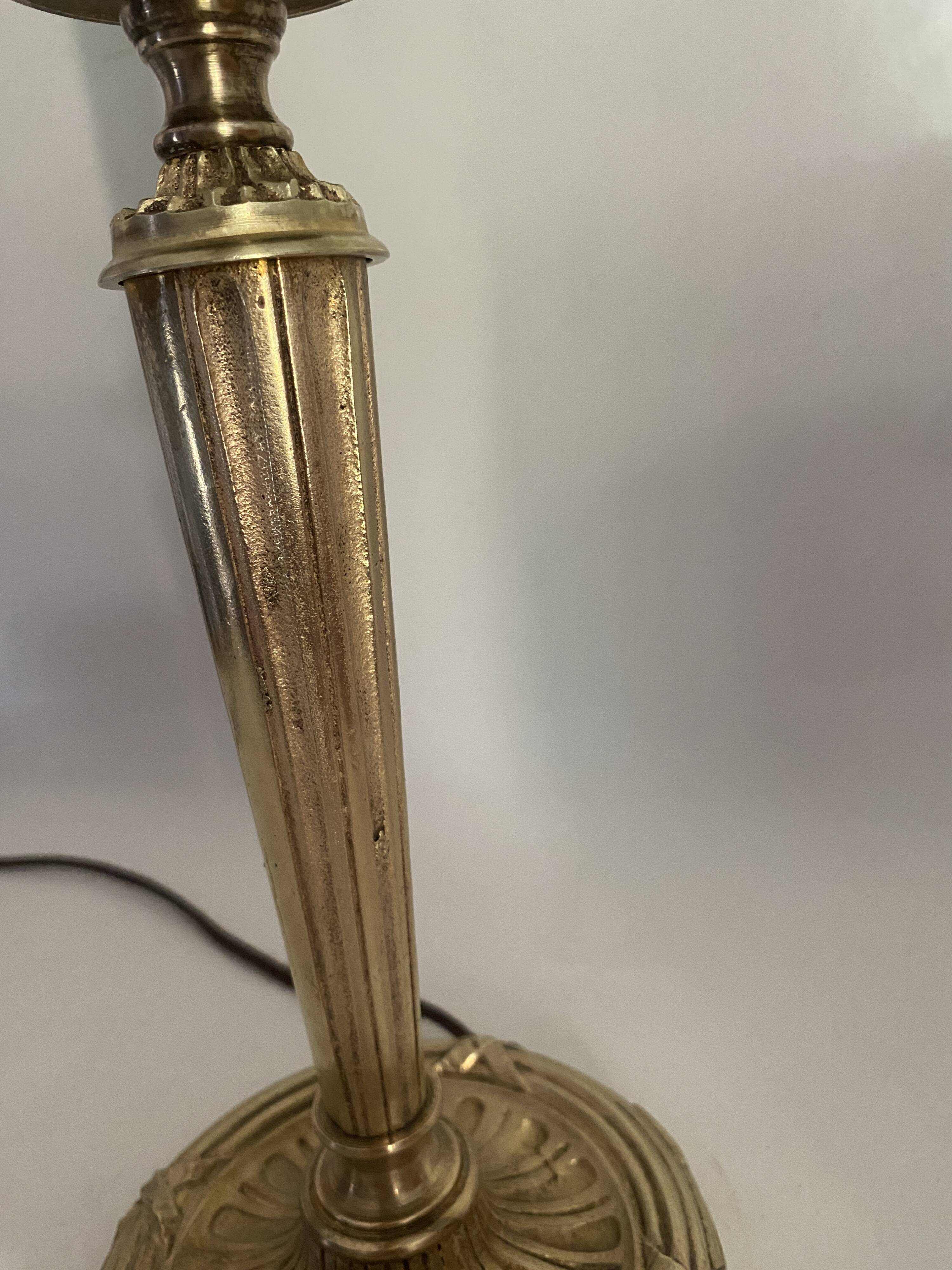 Neo-classical brass lamp, cotton shade