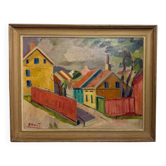 Original Swedish Oil on Canvas – “Houses and Trees” by Gustaf Börtner Zandt – Signed – Vintage & Framed – 75 × 60 cm (29.5" × 23.6")