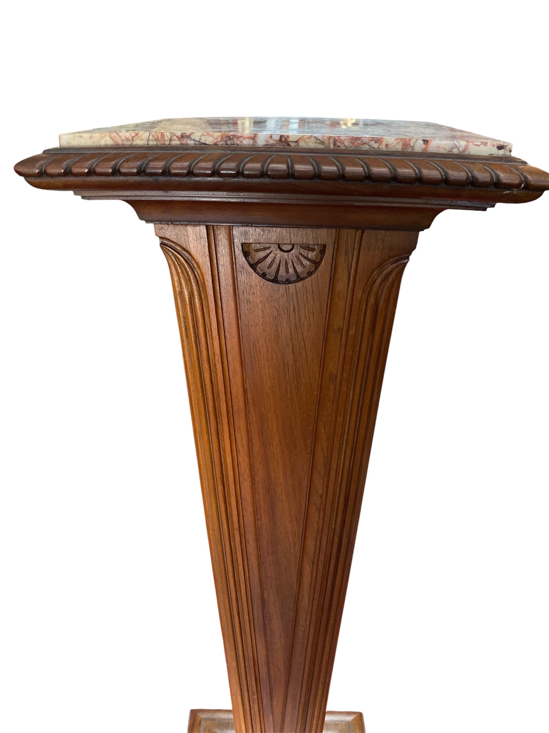 Antique wooden and marble column pedestal – Art Deco style