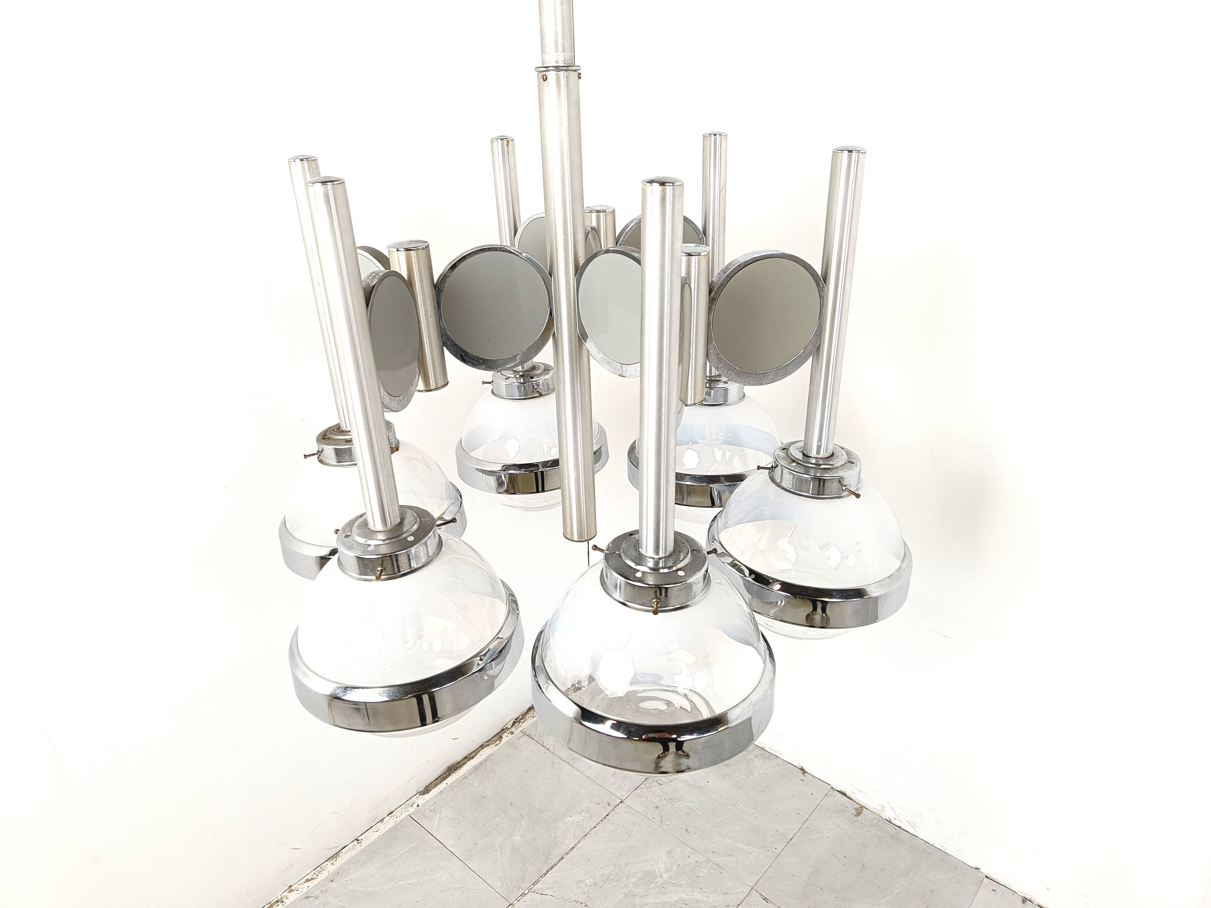 Vintage italian glass globe space age chandelier, 1970s