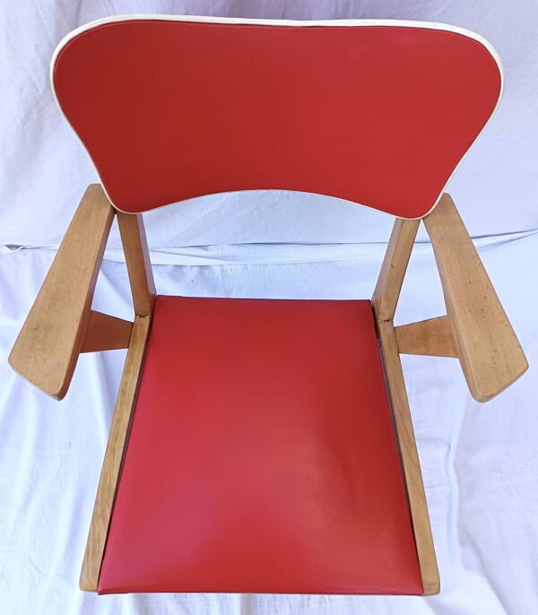 chaise bois années 60 avec accoudoirs assise skaî