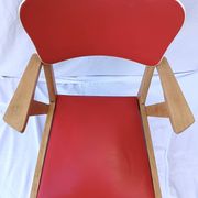 1960s wooden chair with armrests and faux leather seat