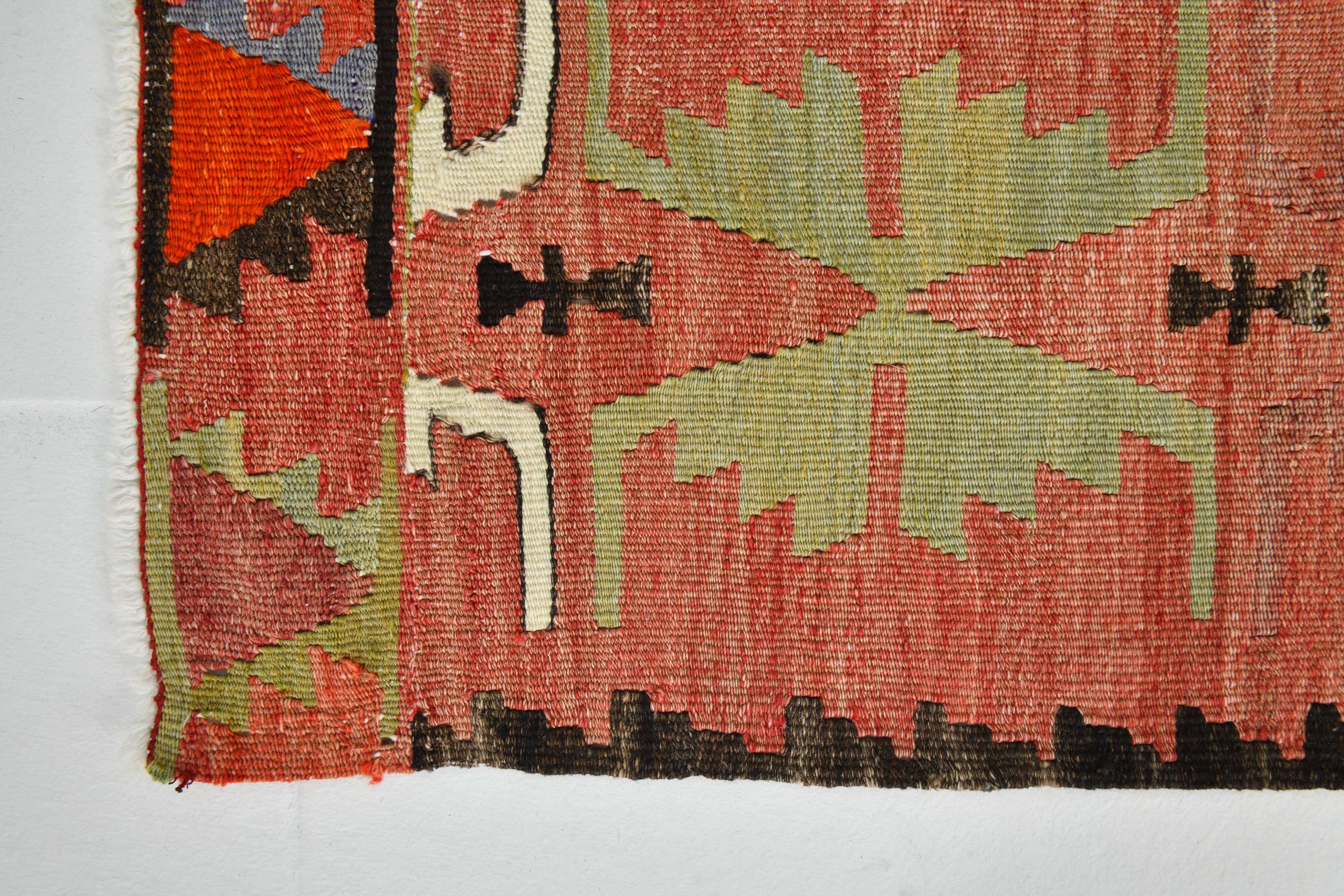 4x6 Red & Green Geometric Persian Kilim Rug, 132x194Cm