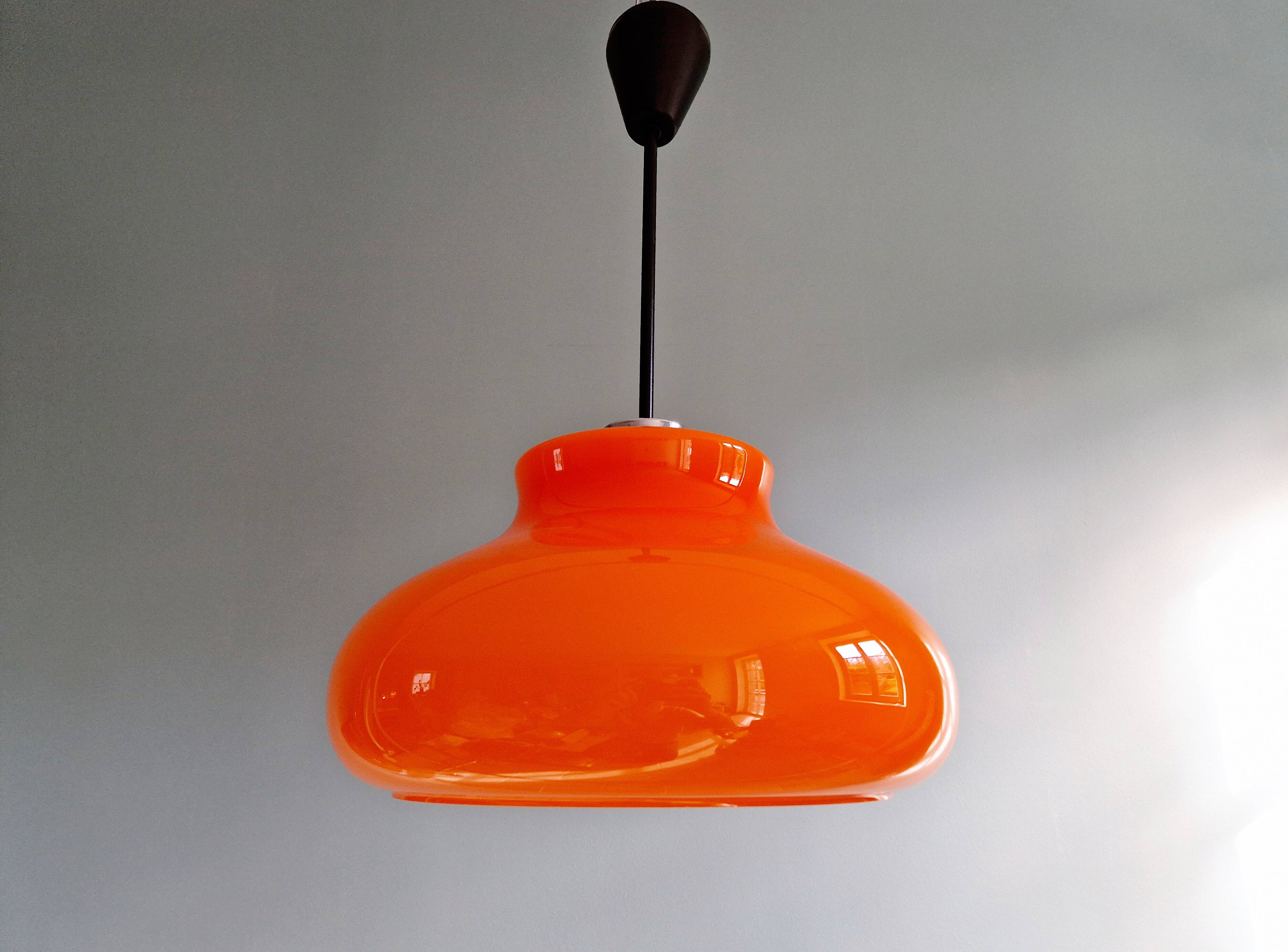 Large vintage pendant light in orange opaline, 1970s