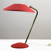Red Shrink-Lacquered Brass Table Lamp, Germany, 1950s