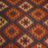 Burgundy Afghan Kilim Rug, Geometric Wool Flatweave, Handmade Tribal Carpet