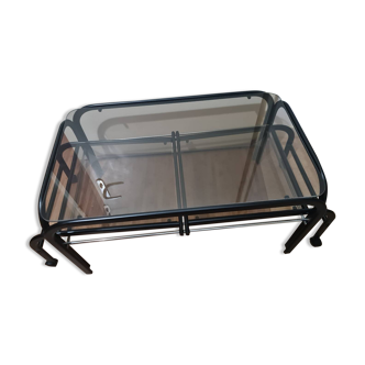Table basse métal noir et verre fumé extensible