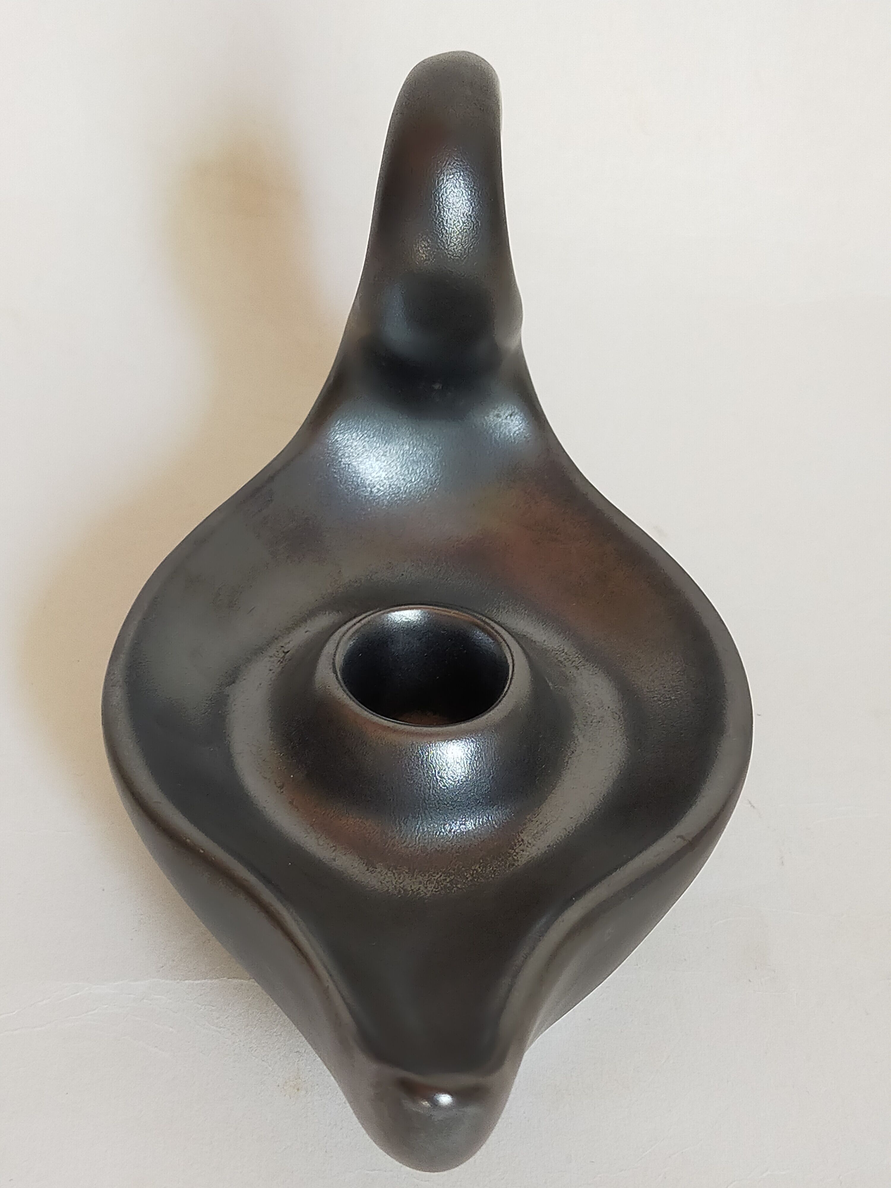 Matt black ceramic cellar rat candle holder 50s