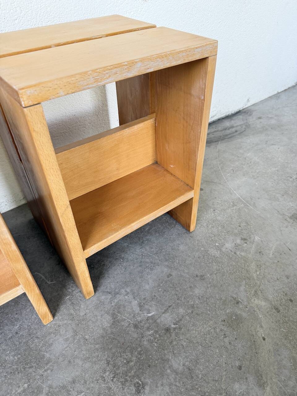 Pair of pine stools or bedside tables, mountain furniture, 1950s