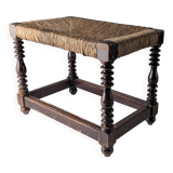 Traditional Spanish rush bench with turned legs, 1940s