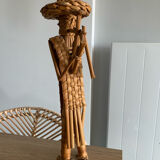 Statuette figurine straw wicker character musician height 42 cm