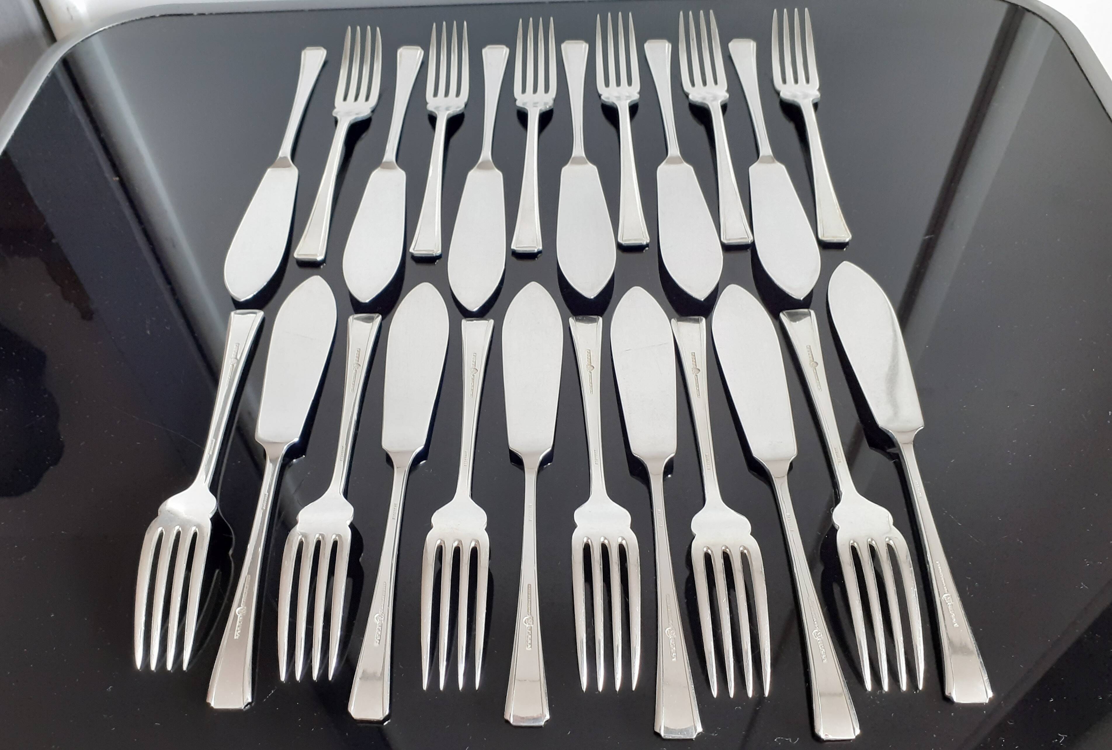 Set of 12 silver plated fish knives and 12 forks