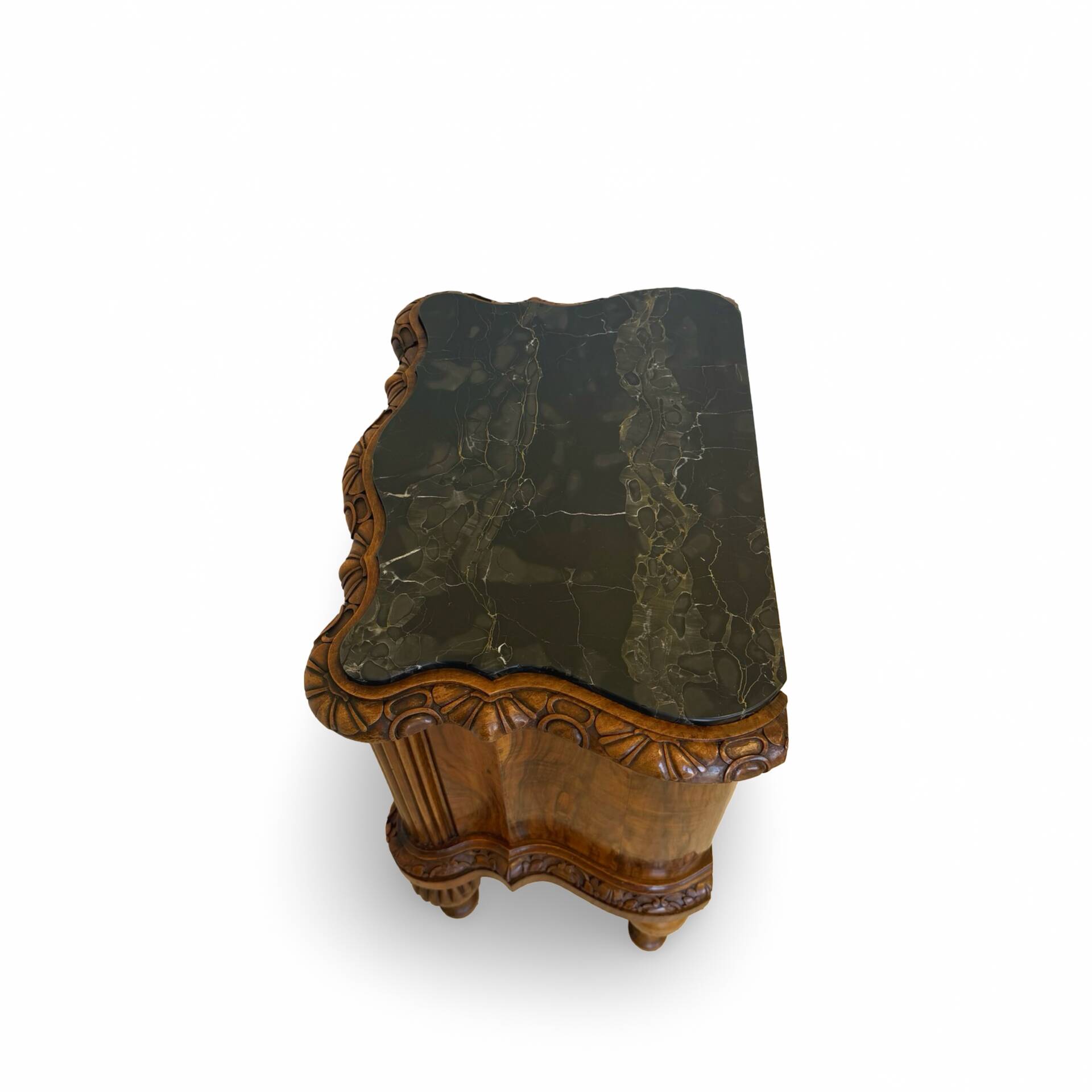 art deco walnut serpentine nightstands, 1920s