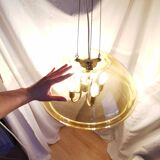 Large chandelier in brass and smoked glass, six branches, space age, baroque, Italy, 1970.