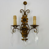 Pair of vintage Italian wall lamps in gilded metal, glass grapevines. Year 60