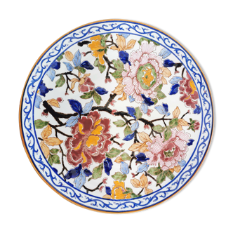 Round dish Gien earthen decoration peonies