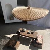 Rattan suspension or shade in the shape of a braided undulating circular tray d:80