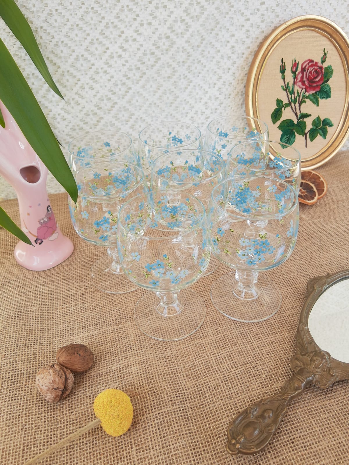 Ensemble de 8 verres à vin ballon Myosotis Veronica vintage