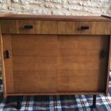 Vintage storage cabinet sideboard two sliding doors two drawers