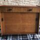 Vintage storage cabinet sideboard two sliding doors two drawers