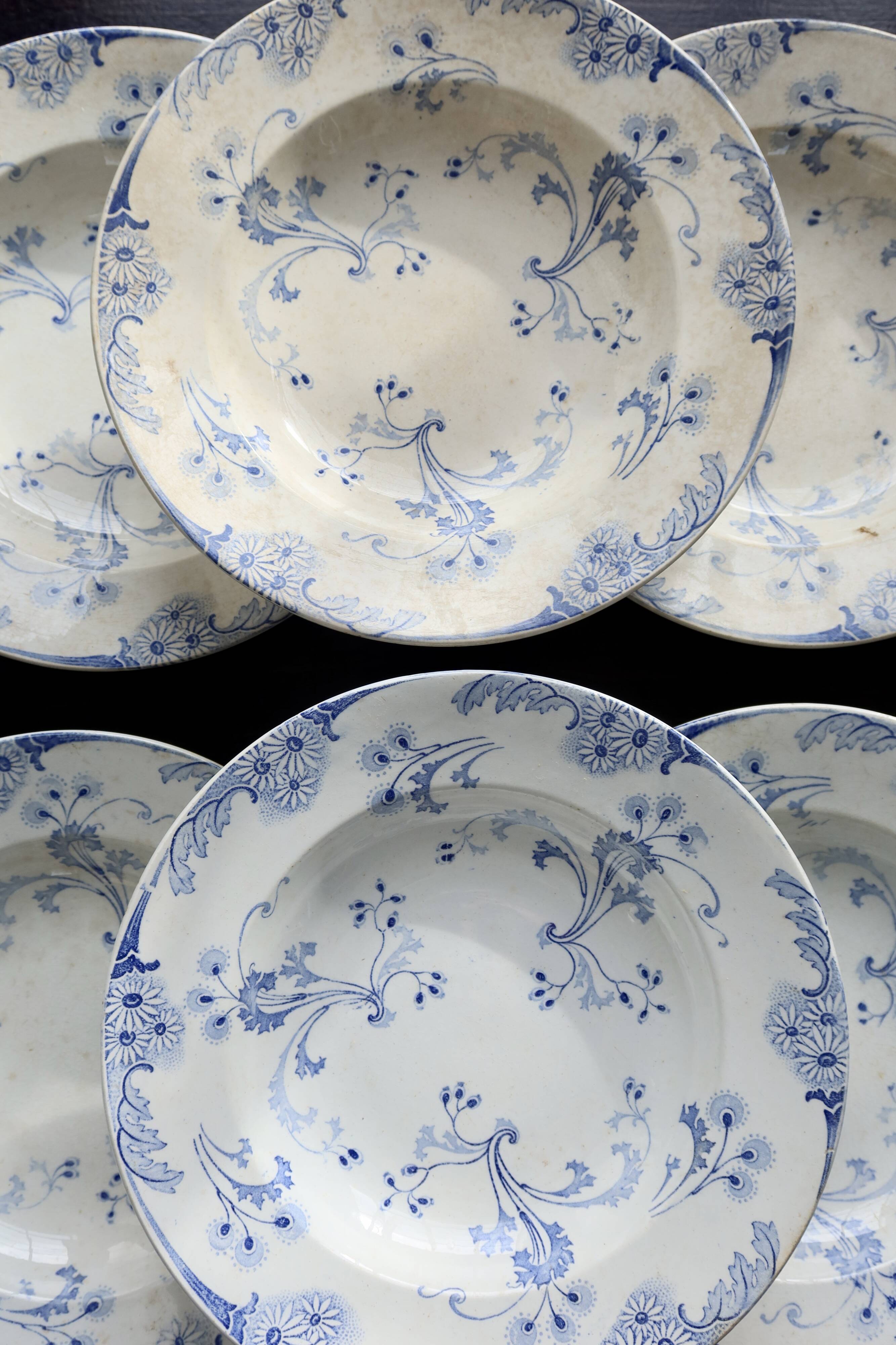 6 vintage Lunéville ironstone soup plates - Marie-Louise pattern
