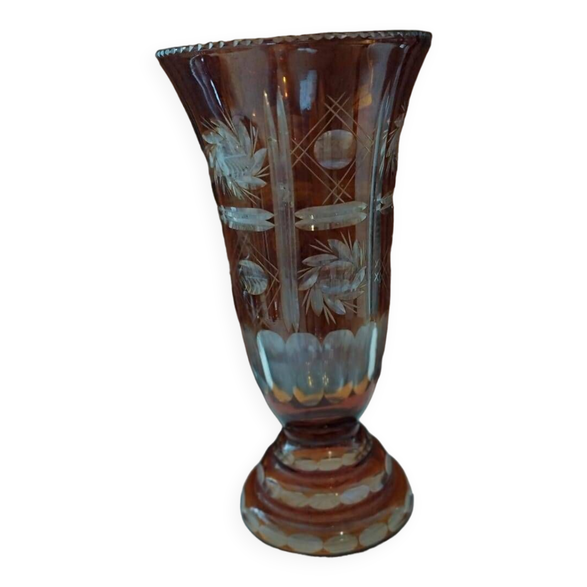 Bohemian crystal chiseled vase