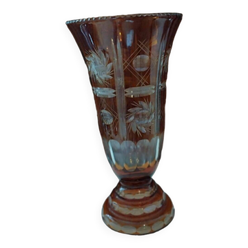 Bohemian crystal chiseled vase