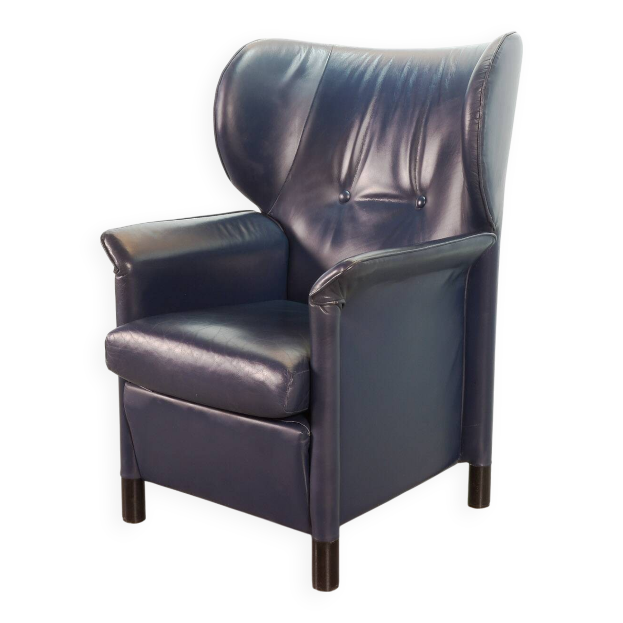 Wittmann Petrol Soft Leather Wing Chair Designed Model Aura  by Paolo Piva