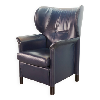 Fauteuil à oreilles en cuir souple bleu pétrole Wittmann, modèle Aura, conçu par Paolo Piva