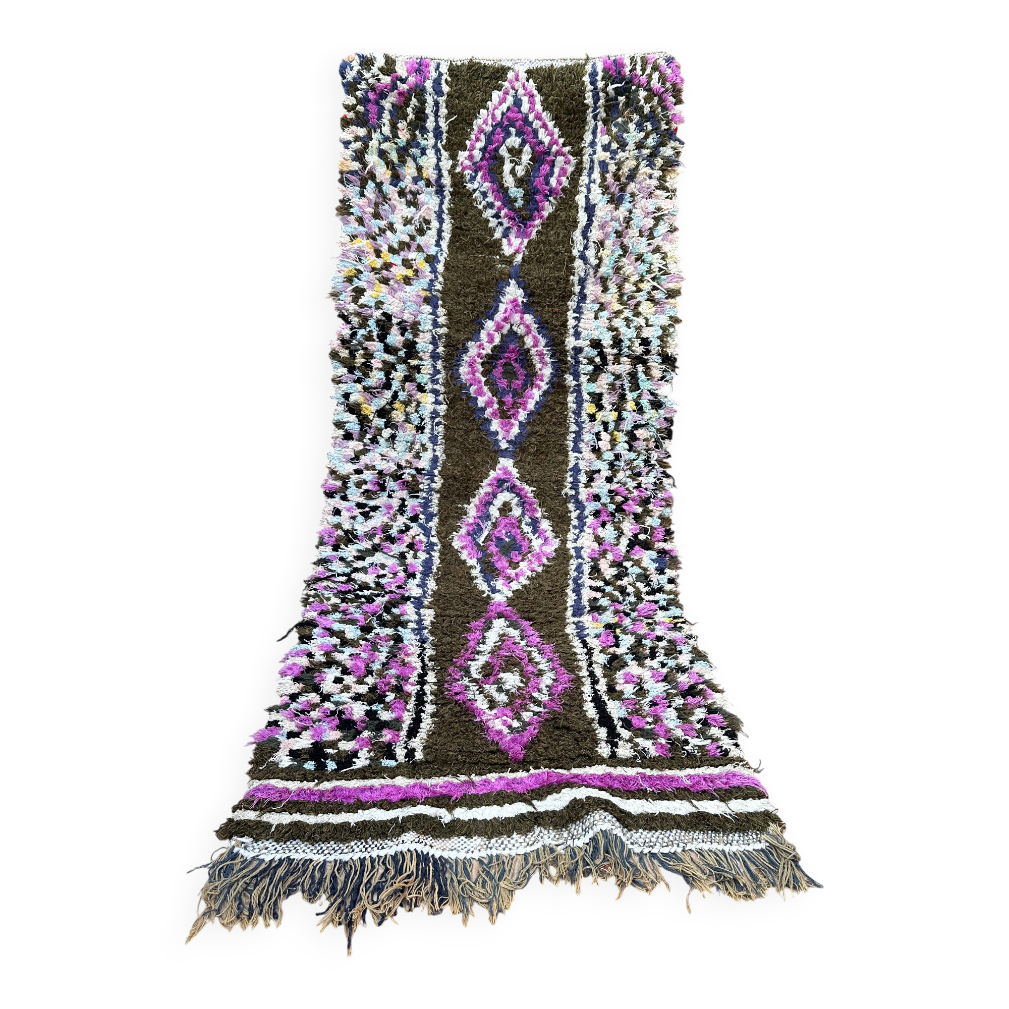 Vintage Boucherouite Berber hallway rug: Moroccan rug
