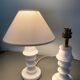 Two alabaster lamps, 2x2M fabric cables, cotton lampshades.
