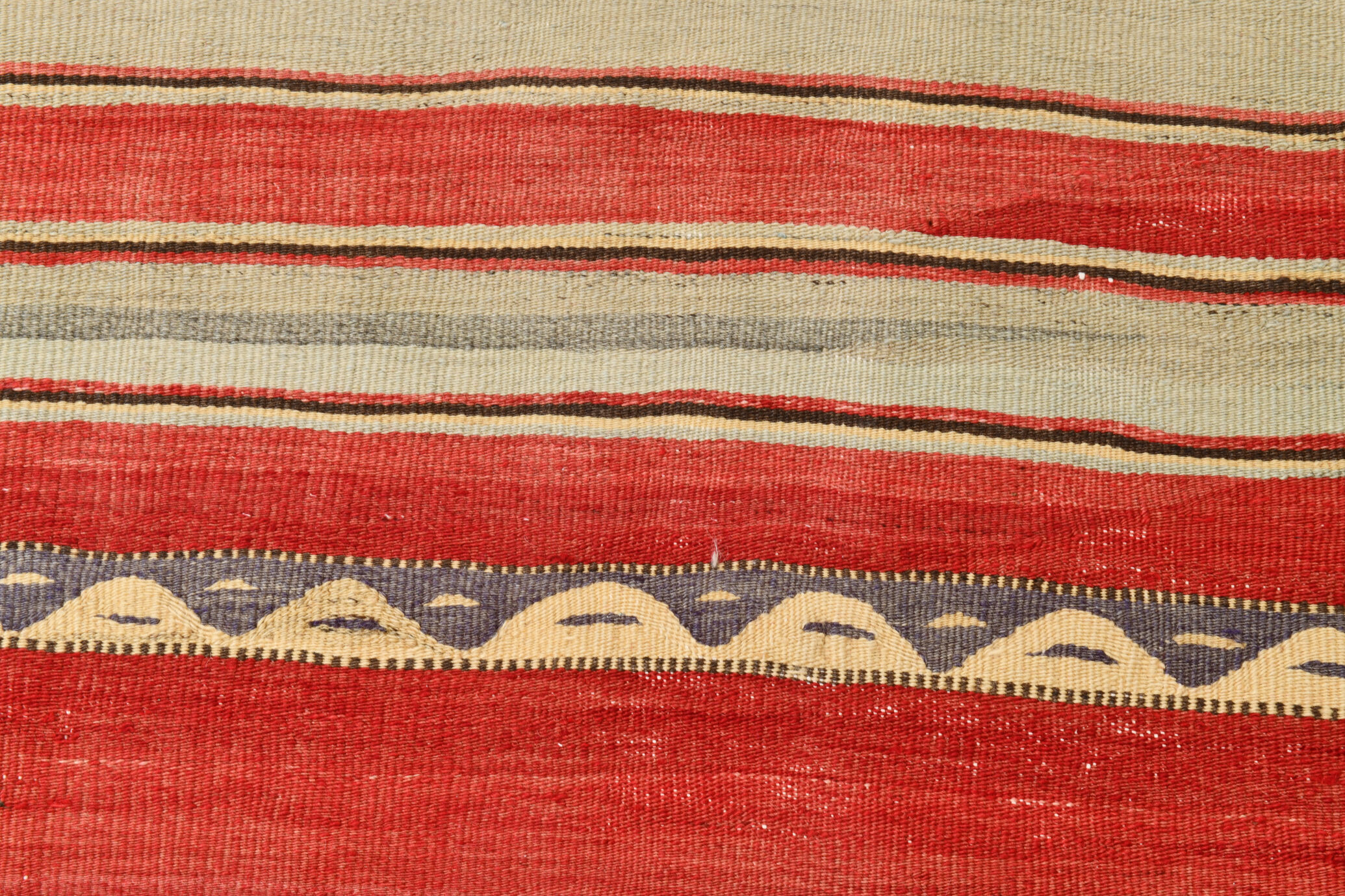 Red & beige wool kilim rug 237x142cm