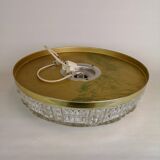 Midcentury crystal and brass ceiling lamp by Orrefors, Carl Fagerlund, 1970s, Sweden.