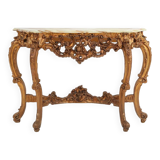 20th century wood-carved Louis XV style console with marble top, France ca. 1970